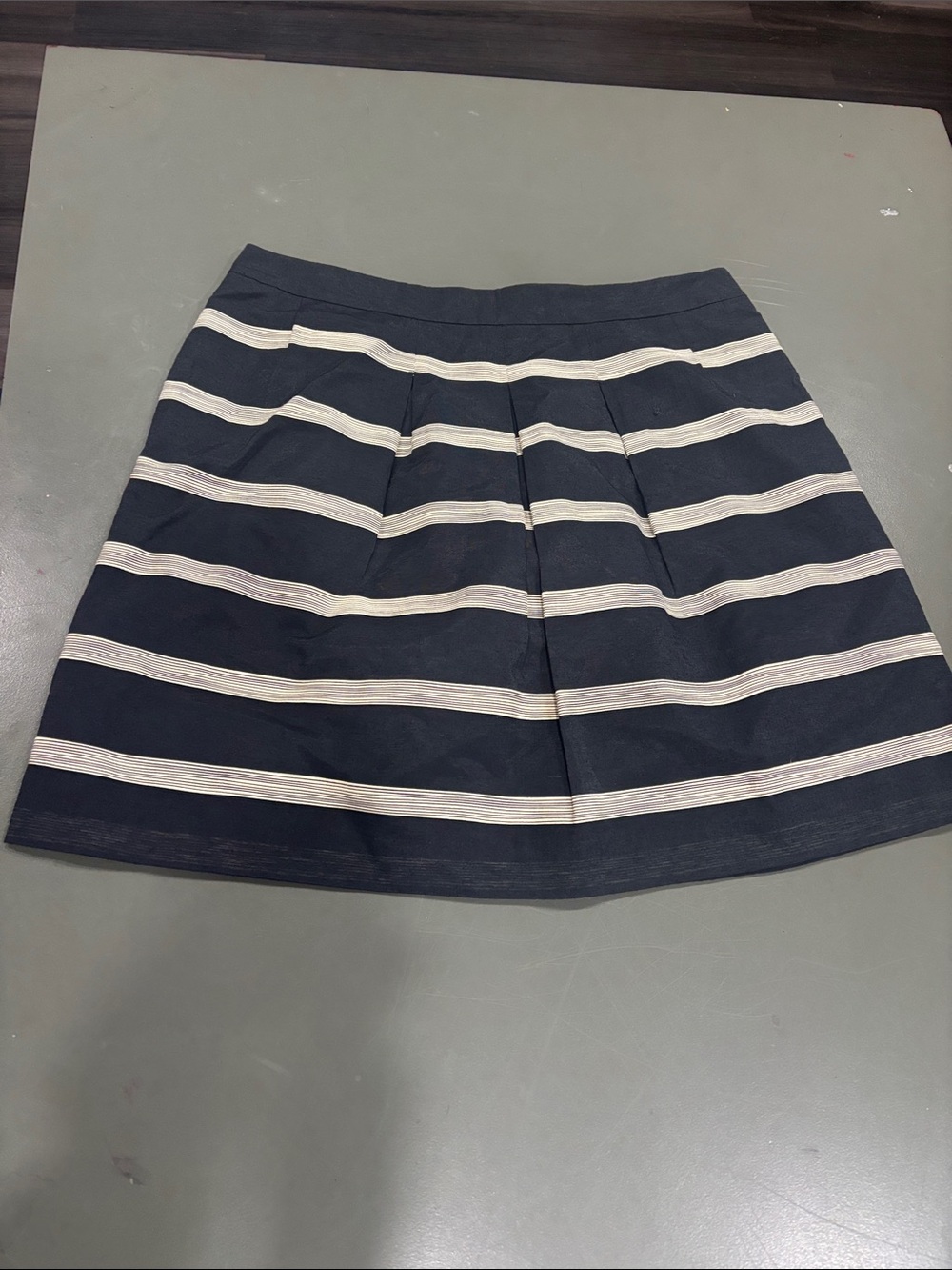 LOFT Navy and White Striped A-Line Skirt